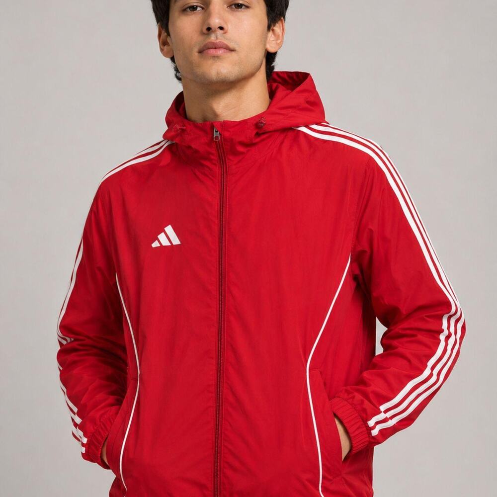 Adidas red hooded windbreaker jacket